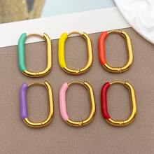 2pcs Fashion Oval Earrings Stainless Steel Oval Gold 20MM Large Round Clip Smooth Metal Earrings Elegant Accessories - Multicolor - View 3