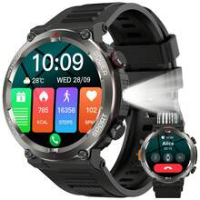 Blackview 1.45 吋 HD 男士智慧手錶，運動手錶，配備手電筒、藍牙通話、訊息通知、心率監測、睡眠追蹤、計步器、卡路里與血壓追蹤，100 種運動模式，IP68 防水，圓盤設計，理想禮物選擇 - 查看 12