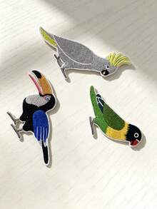Explosions Clothing Accessories Parrot Bird Embroidery Patch DIY Applique Exquisite Small Animal Embroidered Sticker Parrot Hornbill Patch Cartoon Bird Adhesive Backing Embroidery Patch Jeans DIY Distressed Decoration Patch - Parrot - View 1