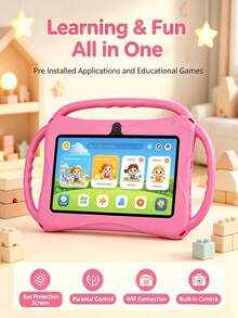Qetupa Tablet Anak 7 Inci, RAM 2GB ROM 32GB Android 13 Tablet Balita dengan WiFi 2.4G, Perlindungan Mata, WiFi, Kamera, Kontrol Orang Tua, Aplikasi Pra-instal, Game Edukasi - Berwarna merah muda - View 4