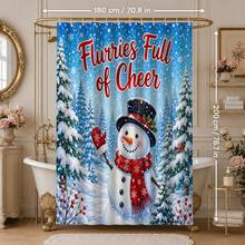 1pc/4pcs Christmas Gentleman Snowman Multi-Functional Bathroom Decor Shower Curtain Set, Free 12 Hooks, Premium Holiday Atmosphere, Bathroom Mat, U-Shaped Rug And Round Toilet Lid Cover, Suitable For All Christmas Scenes Decoration - Gentleman Snowman With Top Hat - View 12