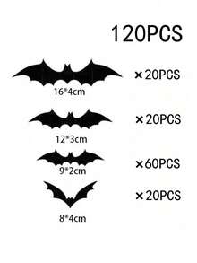 120/72/60/12pcs Halloween Bat Decorations, Halloween 3d Bat Wall Decor, Black Bat Wall Stickers, Black Bat Decals, Reusable, Suitable For Bathroom, Bar, Restaurant, Bedroom Door, Halloween Party Supplies, Winter Halloween Home Decor - Multiple Styles - View 15