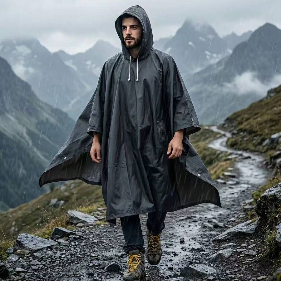 Black Hooded Rain Cape, Waterproof Reusable Raincoat, Lightweight All-Weather Rain Poncho, Suitable For Daily Commute And Outdoor Use, Ideal For General Users And Daily Commuters, All-Season Rain Gear - A - View 1