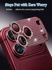 1-Pack [2026 New] 9H Tempered Glass Rhinestone Camera Lens Protector Compatible With Iphone 18 Pro Max/18 Pro, HD Clear, Metal Frame, Scratch-Resistant Full-Coverage, Integrated Diamond Style, Burgundy, Retail Packaging - Burgundy - View 3