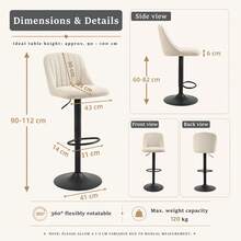 Goeurvant Height Adjustable Bar Stools 360° Swivel Breakfast Bar Chairs With Backrest And Matte Black Metal Base Modern Counter Stools For Living Room And Home Bar Set Of 2/4/6-Beige Textured Fabric - Beige Textured Fabric - View 4