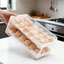 Clear Stackable Egg Holder Storage Container – Fridge Drawer Box & Kitchen Egg Basket Organiser - White - View 1