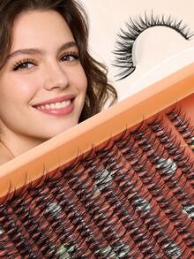 144pcs Natural Eyelash Clusters DIY Extension Kit, Lightweight Single Cluster Lashes, Mixed Lengths, Includes Lash Glue And Sealer, Tweezers And Lash Brush, Soft Reusable False Eyelashes, Suitable For Beginners Daily Eye Makeup - Burnt Orange - View 9