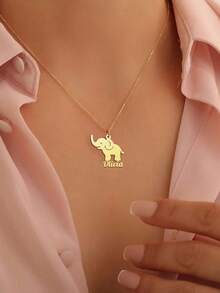 1pc Customized Elephant Name Necklace - Steel Cute Animal Pendant Jewelry, Durable Daily Wear Women's Necklace, Customizable Jewelry, Personalized Name Necklace, Mother's Day Gift, Animal Element Jewelry, Personalized Gift, Christmas, Halloween Gift - Multicolor 5 - View 6