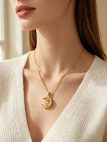 1 Set Random Elegant Style Floral Element Inlaid Glass Stainless Steel Women's Pendant Necklace Suitable For Dating/Vacation Wear - Yellow Gold - View 4