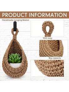 1/3/6 cái giỏ treo tường đựng rau củ quả, giỏ treo cây cảnh kiểu tổ chim hình giọt nước bằng lưới, đan tay, tiết kiệm không gian, dễ sử dụng, phù hợp cho nhà bếp, sân vườn, phòng khách - Nhiều màu - Xem 5