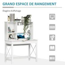 Modern houten bureau met opbergruimte, boekenkast, planken en een groot blad, ideaal voor kleine ruimtes, thuis of in de slaapkamer, 105 x 50 x 137,5 cm, wit. - A - Bekijken 6