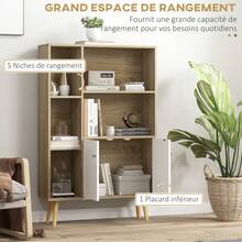 Scandinavische boekenkast/opbergmeubel, afmetingen 80L x 23,5B x 123H cm, 5 vakken, 2 deuren, taps toelopende poten - A - Bekijken 6