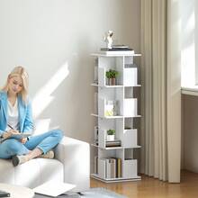 4-laags draaibare boekenplank, opbergrek met 16 vakken, 39 x 39 x 128,3 cm, wit - A - Bekijken 3