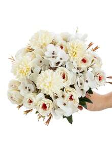 1/3/40件人造玫瑰、繡球花與混色雛菊，適用於生日派對、派對裝飾、婚禮籃、新娘花束、家居裝飾、情人節、新年裝飾、戶外花園與返校季 - 白色 - 查看 4