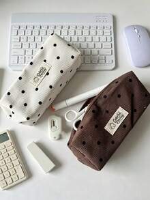 New Korean Style Polka Dot Print Pencil Case, Ins Large Capacity Student Stationery Storage Bag, Handheld Makeup Bag, Pencil Box, Suitable For Desktop Accessories, Applicable For Travel, Cosmetics, Stationery Storage, Compact And Portable Size, Meets Multi-Functional Storage, Durable Zipper Closure - Multicolor - View 4
