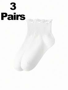 1 Pair/3 Pairs/6 Pairs Thin Cuffed Ankle Socks, Cute Fresh Ruffle Edge Socks For Women, Spring & Autumn - Multicolor - View 22