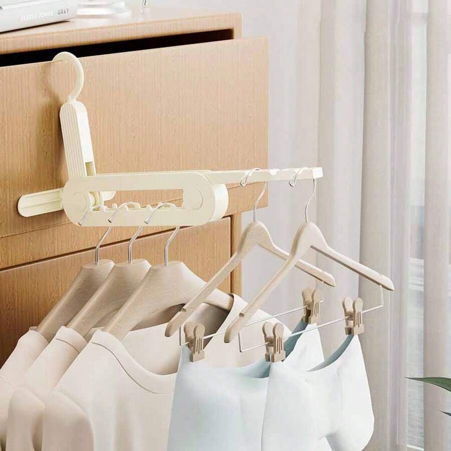 1/2pcs Multi-Hook Foldable Clothes Hanger, Space-Saving Clothing Storage Rack, Portable Hook Design, Travel Essential, Suitable For Hotel, RV, Cruise Ship, Dorm, Closet, Small Bedroom And Other Places - View 1