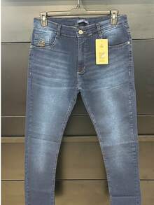 Men's Slim Fit Premium Denim Jeans With Lycra Stretch - פוף כחול - ראה 4