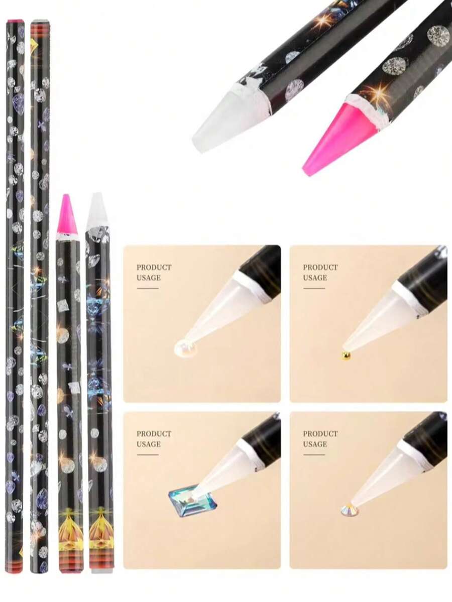 2 buah Pensil Lilin Warna Pink & Putih untuk Mengambil dan Melepas Kristal, Rhinestone, Permata, dan Stiker Perhiasan untuk Seni Kuku, Digunakan untuk Mengambil dan Melepas Kristal, Rhinestone, Permata, dan Stiker Perhiasan - MultiWarna - View 1