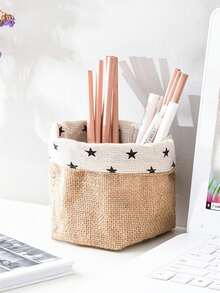 1pc Random Style Linen Pencil Holder Storage Basket - Multicolor - View 2