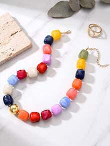 (Random Bead Color) 1pc Fashion Bohemian Style Colorful Beaded Necklace For Women, Couples, Sisters, Summer Vacation, Dating, Gift, Daily Casual, Party, Wedding - 1 Item - View 8