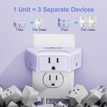 Cruise Travel Essential 3-Outlet Angled Plug Splitter, 3-Prong Grounded Outlet Extender, Compact Multi-Function Power Strip, Suitable For Kitchen And Bathroom Countertops - Mauve Purple - View 3