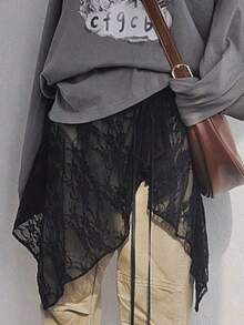 1pc Asymmetrical Yarn Lace Apron Skirt With Multi-Functional Waist Belt Design - Multicolor - View 1