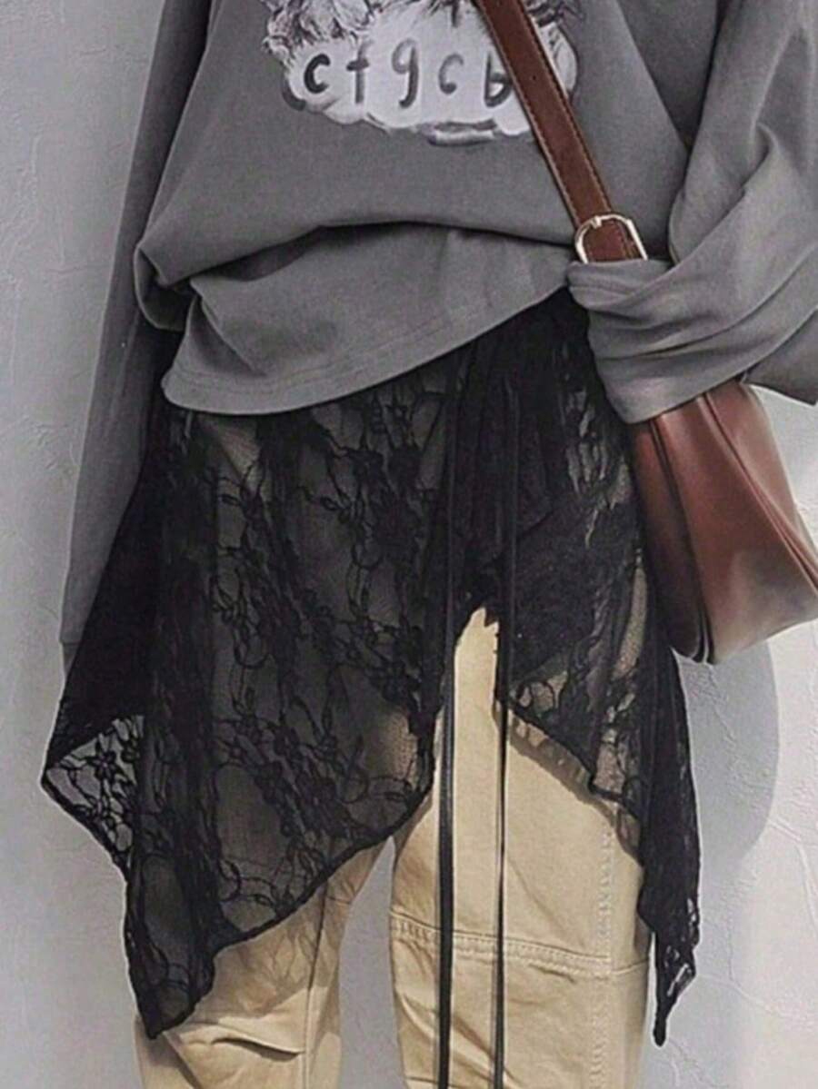 1pc Asymmetrical Yarn Lace Apron Skirt With Multi-Functional Waist Belt Design - Multicolor - View 1