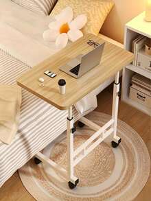 Adjustable Mobile Laptop Side Table, Height Adjustable With Lockable Wheels & Sturdy Wood Tabletop, Multipurpose Overbed Workstation For Bedroom, Sofa, Home Office & Dorm, Ideal For Students, Remote Workers & Small Space Users - Multicolor - View 2