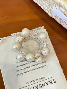 1pc Exquisite Pearl & Rhinestone Small Elastic Hair Tie, High Elasticity Hair Band, Premium Ponytail Hair Rope, Elegant Accessory For Women - Multicolor - View 6