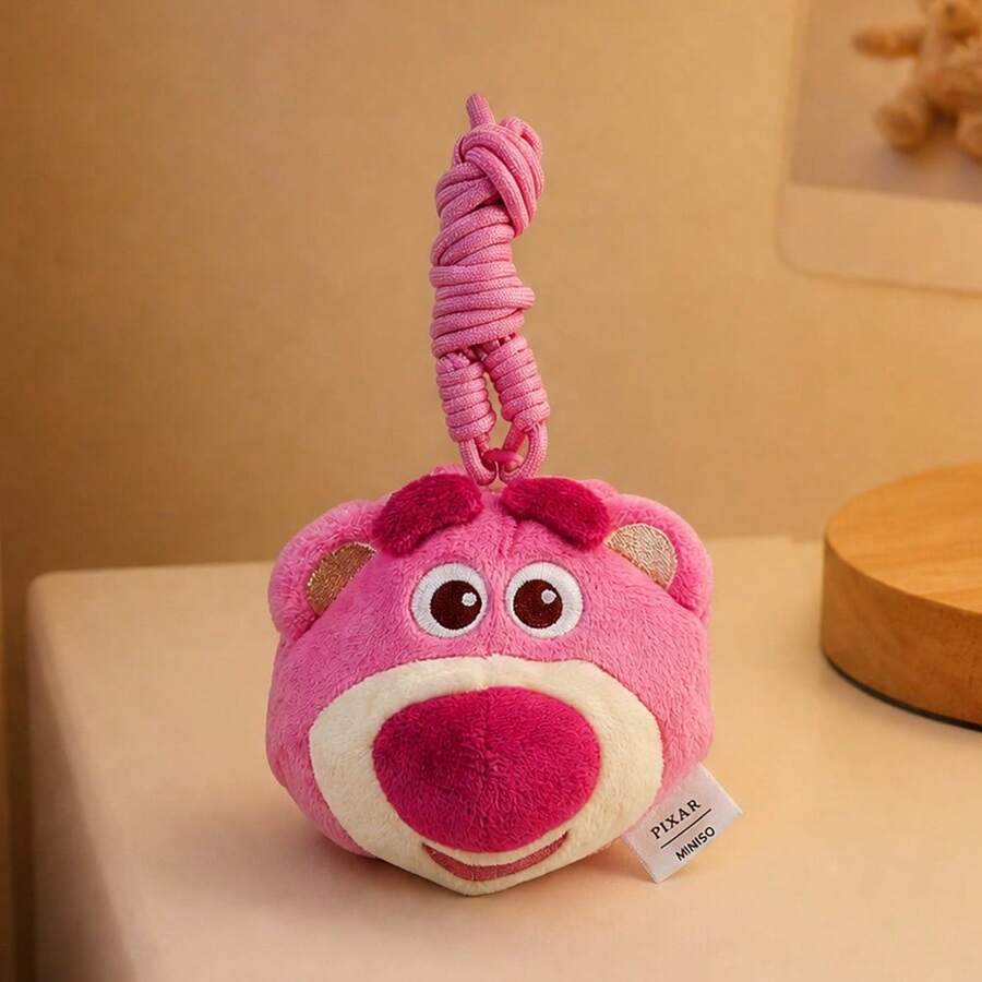 Miniso Autorizado Disney Pixar Urso Lotso & Zootopia Bolsa de Moedas de Pelúcia, Bolsa de Armazenamento Mini Multiuso, Cordão de Pulso para Telefone Bolsa Mini, Estojo de Fone de Ouvido de Pelúcia Macia Chaveiro Carteira Encanto de Telefone, Presente para Meninas - Rosa chiclete - Visão 1