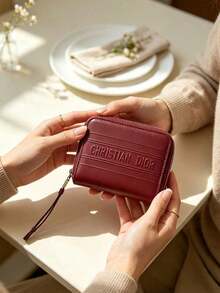 Vintage Embossed Short Zipper Coin Purse, Portable Multi-Slot Card Holder, Compact Handheld Storage Bag, Suitable For Commuting, Travel, Dating, Daily Use, Holiday And Anniversary Gift Choice, Women's Fashion Wallet Dior - Red - View 4