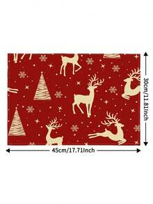 1pc Christmas Series Pattern Printed Table Runner, 4pcs Christmas Pattern Printed Placemats, Suitable For Holiday, Party, Birthday, Dinner, Kitchen Dining Table Decoration, All-Season Room Decor, Home Textile Decoration Table Runner - Multicolor - View 3