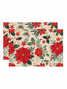 1pc Christmas Series Pattern Printed Table Runner, 4pcs Christmas Pattern Printed Placemats, Suitable For Holiday, Party, Birthday, Dinner, Kitchen Dining Table Decoration, All Season Room Decor, Home Textile Decoration Table Runner - Multicolor - View 10