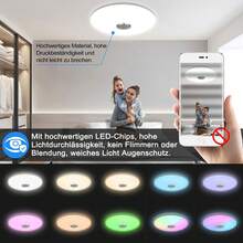 60W LED Deckenleuchte Dimmbar mit Bluetooth Lautsprecher, RGB Farbwechsel, Steuerbar per Fernbedienung und Smartphone-App, für Wohnzimmer, Küche, Kinderzimmer - 72,0 Watt - Übersicht 4