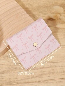 New Fashionable Bow Printed Short Card Wallet, Foldable Flip Button With Multiple Card Slots For Outdoor Card Storage, Suitable For Commuting - Pink - View 8