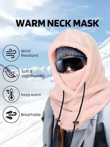3pcs Set Winter Thickened Warm Face Mask Hat, Elastic Drawstring Design, Lightweight & Warm, Suitable For Cycling, Skiing And Other Outdoor Sports, Solid Color Fleece Windproof Ear Protection, Unisex - Multicolor - View 4