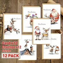 1 Set Christmas Greeting Cards And Envelopes, Includes 12 Cards And 12 Envelopes, Various Santa Claus, Reindeer And Snowman Designs, Suitable For Christmas, Thanksgiving, New Year, Birthday Parties And Celebrations, Blank Inside, 3D Display, High-Quality Paper - 12 Greeting Cards + 12 Envelopes - View 5