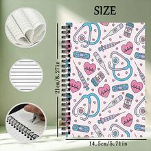 Cute Medical Theme, Nurse And Doctor Pattern, Spiral Notebook, A5 Size 14.5X21Cm, Pink And Blue Stethoscope Design, 30 Sheets (60 Pages) Clinical Study Journal, Perfect Gift For Nursing Students And Healthcare Workers - Rectangle - View 8