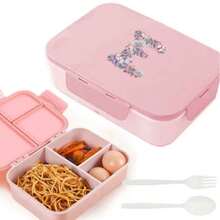 3-Compartment Travel Bento Lunch Box With Flip Lid, Leak-Proof Portable Meal Container For Outdoor Activities, Breakfast And Meal Prep, Kitchen Accessory, Camping Essential, Rose Flower With 26 Alphabet Initials Pattern - Pink - View 23