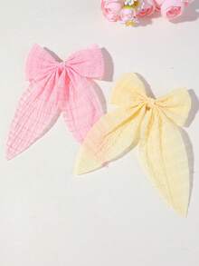 6pcs Kids Girls Solid Color Textured Chiffon Fabric Large Bow Hair Clips Hair Accessories Head Clips Back Of Head Clips Non-Damaging Hair Side Clips Alligator Hair Clips For Daily Use - Multicolor - View 4