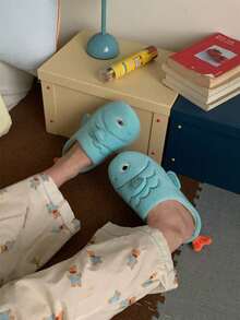 XIXITIAO Cute Carp‑Shaped Closed Toe Slippers, Lightweight Cozy Warm Home Slippers For Autumn Winter - Blue - View 8
