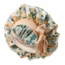 Wide Brim Extra Large Satin Round Bonnet With Tie Strap, Printed Hot Style Beauty Hair Care Fashion Versatile Hair Cap - Large Tie-back Sleeping Cap - View 17