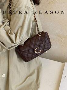 1pc Solid Color PU Leather New Women's Bag, Shoulder Bag, Crossbody Bag, Fashion Square Handbag, Quilted Chain Bag, Suitable For Commuting, Shopping, Dating - Coffee - View 6