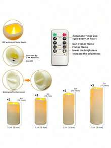 4pcs/12pcs Flameless LED Candles, Flickering Pillar Candles Battery Operated, Home Wedding Party Holiday Decoration, With 10-Key Remote Control And 24-Hour Cycle Timer, 24pcs Set - Beige Pillar Candle - View 6
