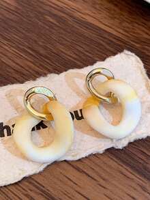 Double-Ring White Exaggerated Earrings - Elegant, Niche And Unique Earrings For Women - Multicolor - View 3
