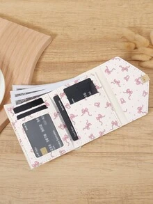 Fashionable Women's Bow Short Credit Card Storage Bag, Simple And Casual Multifunctional Card Holder, Three Fold Buckle Women's Wallet - White - View 8