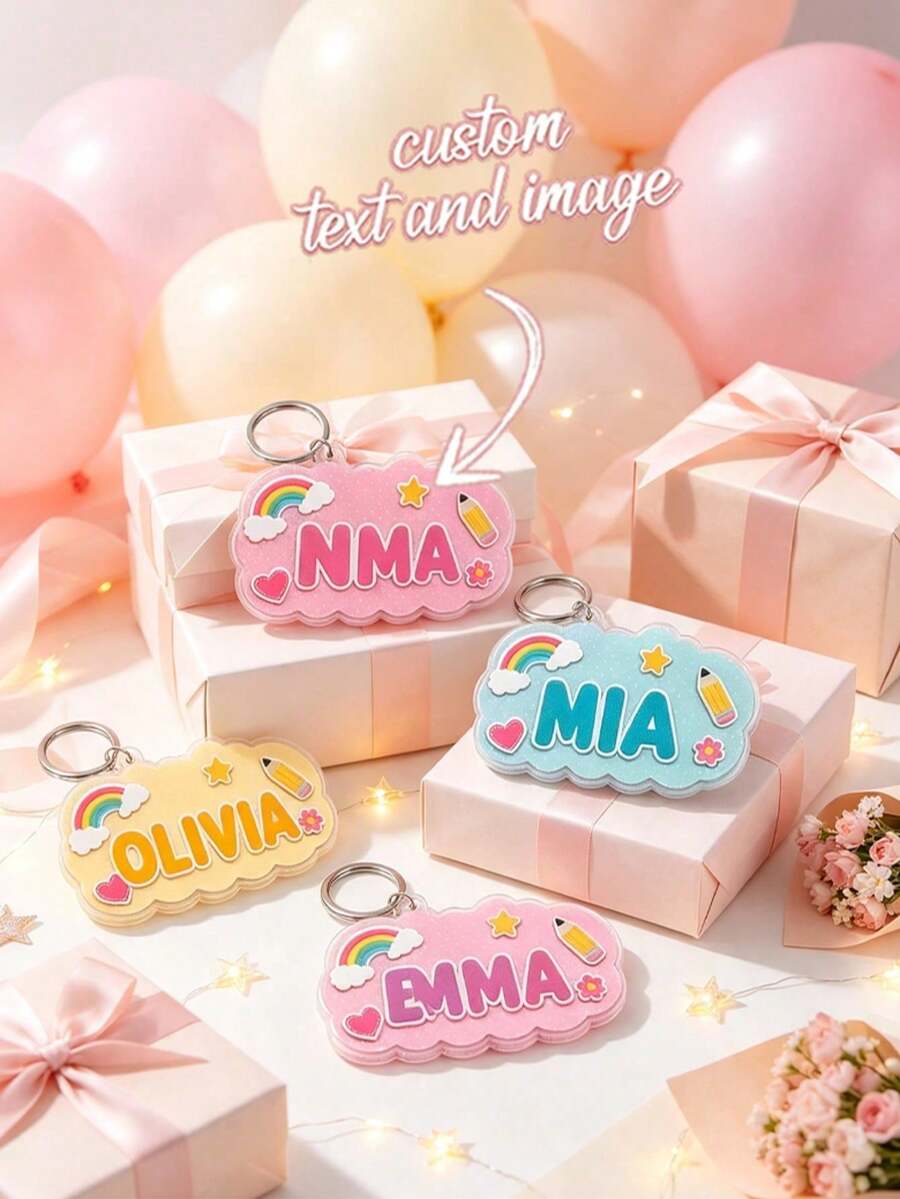 Personalized Cloud Keychain, Customized Name Cute Rainbow Pencil Case Charm, Acrylic Key Ring, Suitable For Backpack, School Bag, Luggage, Back To School Gift - Multicolor - View 1