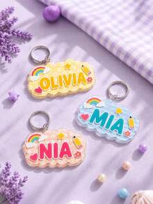 Personalized Cloud Keychain, Customized Name Cute Rainbow Pencil Case Charm, Acrylic Key Ring, Suitable For Backpack, School Bag, Luggage, Back To School Gift - Multicolor - View 6