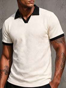 ZYNTH BALENO Kaos Pria Musim Panas Motif Jacquard Patchwork Slim Fit Bahu Persegi Leher Bulat Lengan Pendek, Penting untuk Olahraga Musim Panas - Aprikot - View 4